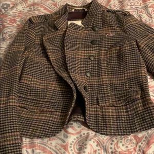 Brown plaid military style jacket